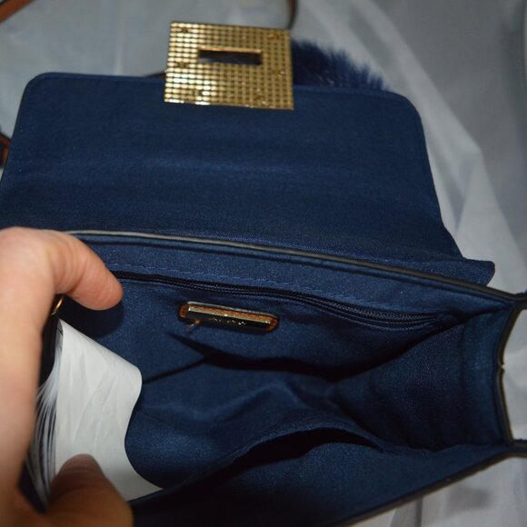 Aldo cross body purse or hand bag blue and white strip with red and gold accents - Picture 3 of 4